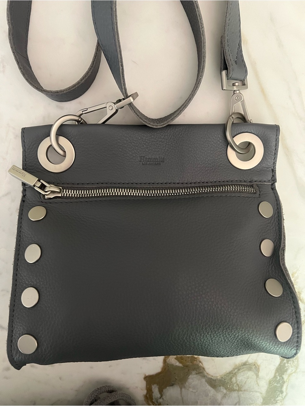 Hammitt Tony Small Crossbody Pewter Leather Brushed Silver - Picture 2 of 11